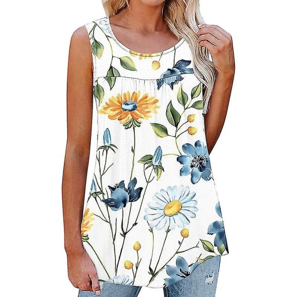 Naisten Muoti Ranta Kukkaprintti Pulloveri Naiset Bohemian Laskostetut T-paidat White 3XL