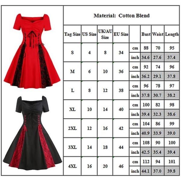 Naisten Retro Hepburn Lyhythihainen Mekko Pitsipaikoilla Pitsinauhakiinnityksellä A-linjainen Kellomekko Red 2XL