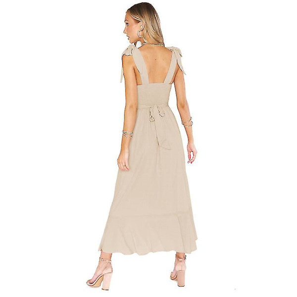 Eleganta Tärnklänningar för Kvinnor, Fyrkantig Halsringning, Delad Midi Formell Klänning Beige M