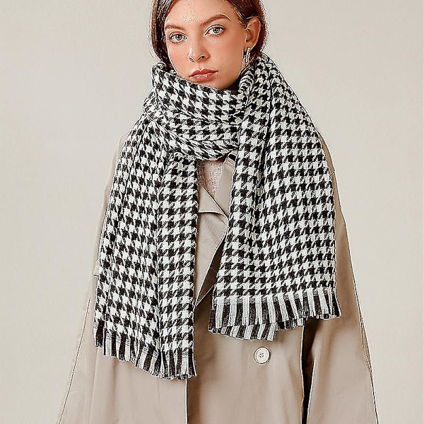 Vinterfågelrutig halsduk pläd Faux Cashmere halsduk sjal black white