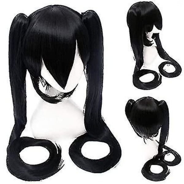 Lång Rak Peruk Med 2 Hästsvansar Hatsune Miku Cosplay Peruk Black