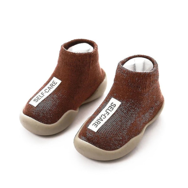 Unisex vauvan kengät Ensimmäiset kävelykengät Taapero tyttöjen vauvan kengät Pehmeä kumi Coffee Color 22-23
