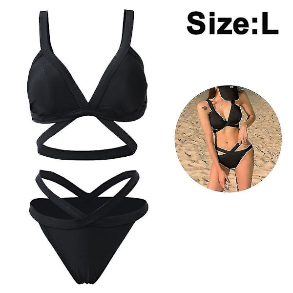 Gojoy Dame Todelt Højhalset Bikini Sæt Udskåret Badedragt Kryds B Badedragt Med Bm L