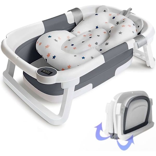 Hopfällbart babybadkar med termometer Grey