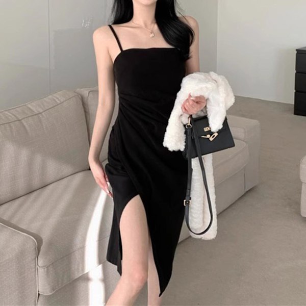 Uformelle Hot Girl-kjoler for kvinner, ren begjær, sexy undertøy, lang kjole for privat strand- og bassengfest Black XL