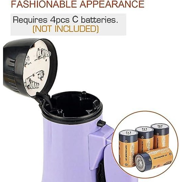 Bærbar Megafon Bullhorn 20 Watt Effekt Megafon Høyttaler Stemme Og Sirene/alarm Moduser Med Volumkontroll Og Stropp Purple
