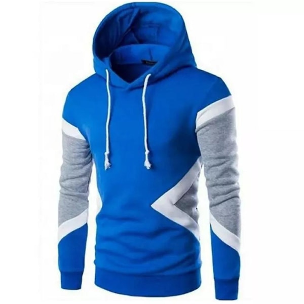 Herr Colorblock Casual Hoodies Långärmad Tröja Slim Fit Hooded Pullover Toppar Blue 3XL