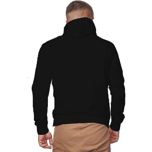 Herr Enfärgad Sport Huvtröja med Mask Långärmad Pullover Hoodie Black L