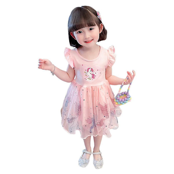 Jingdong 4-8 År Flickor Enhörning Sommar Prinsessklänning Pink 6-7 Years