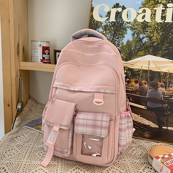 Lättviktig Vattentät Ryggsäck För Tonåringar Stöldskydd 3-6 Klass Dagväska Med Flera Fickor För Grundskoleväskor Resor Pink