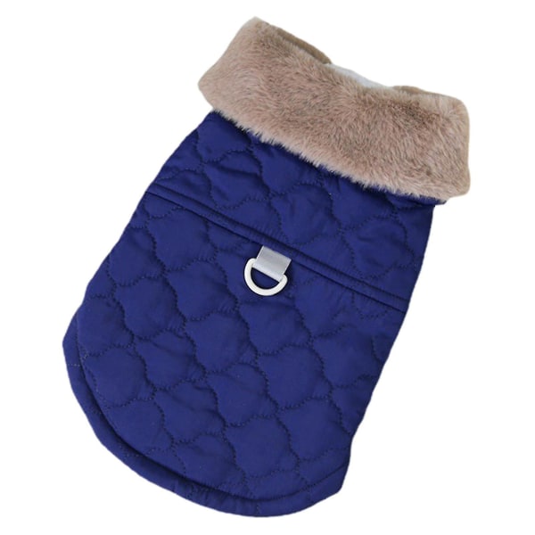Varm Frakke Til Små Hunde/katte Vandtæt Fleeceforet Hundejakke Tøj Med Pelskrave Til Kulde Navy Blue S