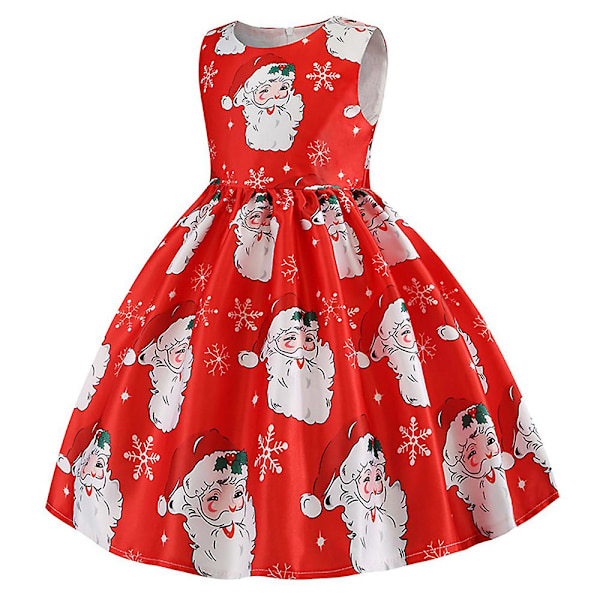 Flickor Julmönstrad Ärmlös Prinsessbalklänning Festklänning Julparty Swing Klänning Red 2-3 Years