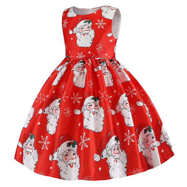 Jenter Juleprint Ermeløs Prinsesse Ballkjole Ballkjole Julebord Swing Kjole Red 3-4 Years
