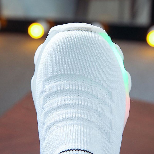 Barn Sneakers Barn Flickor Pojkar Brev Mesh Led Luminous Strumpor Sport Löparskor White 25