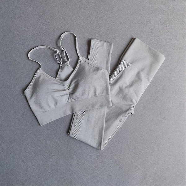 2 st Träningskläder för Kvinnor Sport-BH Sömlösa Leggings Yoga Gym Sportset Dark Grey XL