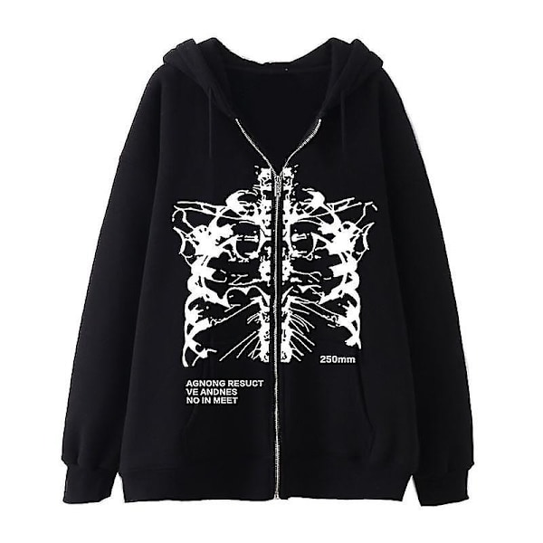 Mörk Sweatshirt med Dragkedja Skelett Hoodie Benprydd Hoodie High Street Hipster Sweatshirt Jacka black-white 3XL