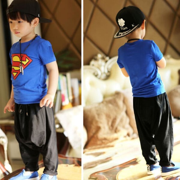 Barn Superman Tryck Kortärmad T-shirt Sommar Casual Rund Hals Basic Tee Toppar Blue 2-3 Years