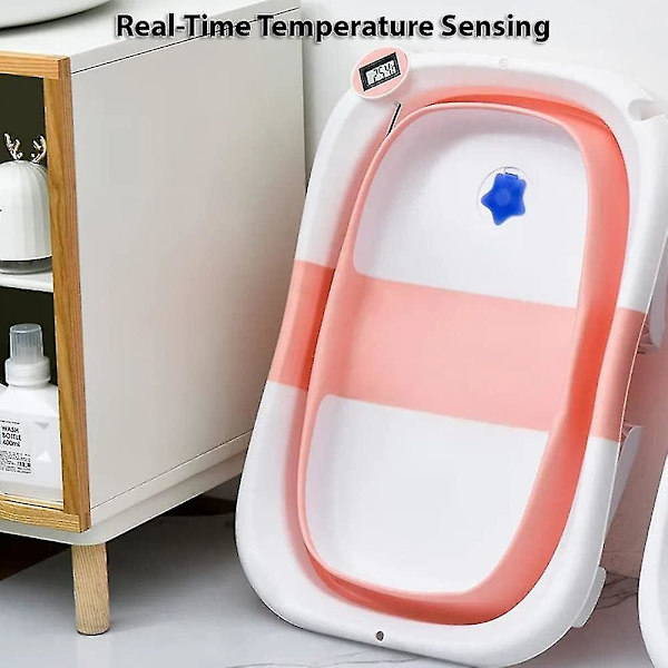 Hopfällbart babybadkar med termometer Pink