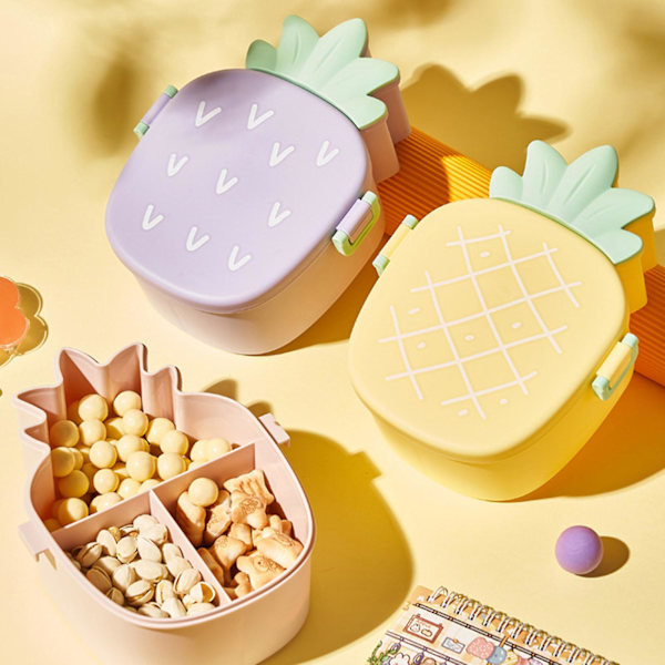 Bærbar Bento-boks for barn, lett å bære, søt ananasformet matboks egnet for frukt, godteri og kjeks Pink