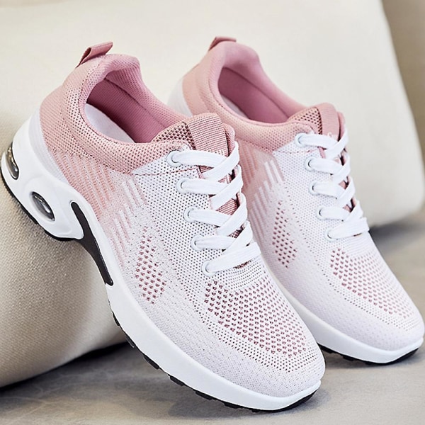 Dame Snøresko Atletiske Træningssko Fitness Gym Casual Air Cushion Sneakers Åndbare Vandresko Sportssko Pink 36