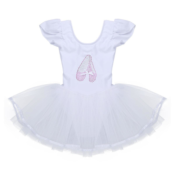 2-10 år Flickor Balettklänning Gymnastikdräkt Ballerina Sko Tryck Mesh Tutu Dansklass Scenföreställning Kostym Danskläder Ivory XXXXL