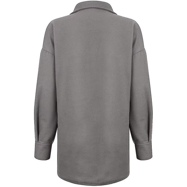 Lös Passform Damjacka Knäppning Polar Fleece Ytterkläder Kappa Med Fickor Grey L