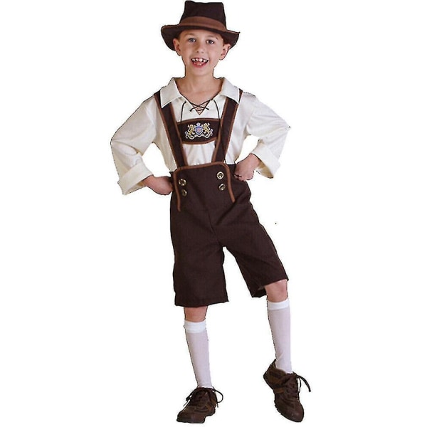 Bavarian Lederhosen för barn Tyska Oktoberfest Traditionella Shorts Beer Maid Kostym Boys 145-155cm