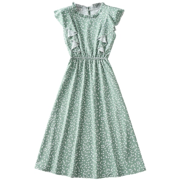 Klänning med prickigt print för kvinnor, lång klänning i plusstorlek för att gå på stranden Green White Heart XL