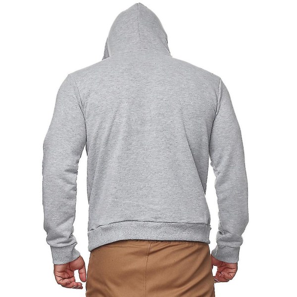Herr Enfärgad Sport Huvtröja med Mask Långärmad Pullover Hoodie Grey XL