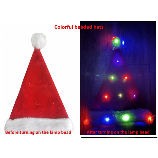 Nisselue, Lysende Julehatt, Nisselue med LED-lys, Blinkende Nisselue for Voksne og Barn Julegaver Red