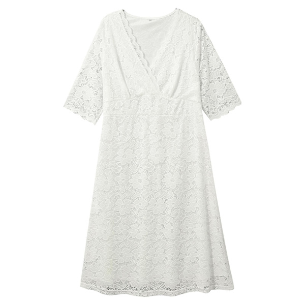 Elegant Maxiklänning i Spets för Gravida, Festklänning, Fotograferingsklänning, Plusstorlek, Tyll A-linje Bröllop Bal Aftonklänning White A XL