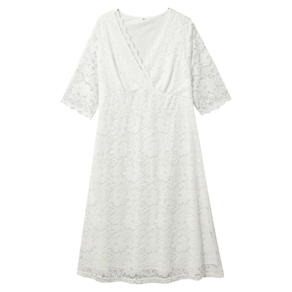 Elegantti pitsinen maksimekko odottaville äideille, juhla-, valokuvausmekko, isokokoiset raskaana olevien naisten tyllimekko A-linjainen hää-, tanssiais- ja iltapuku White A XL