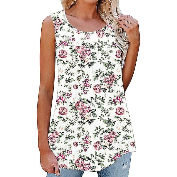 Dame Mode Strand Blomsterprint Pullover Kvinder Boheme Plisserede T-shirts Whitw Rose Red 4XL