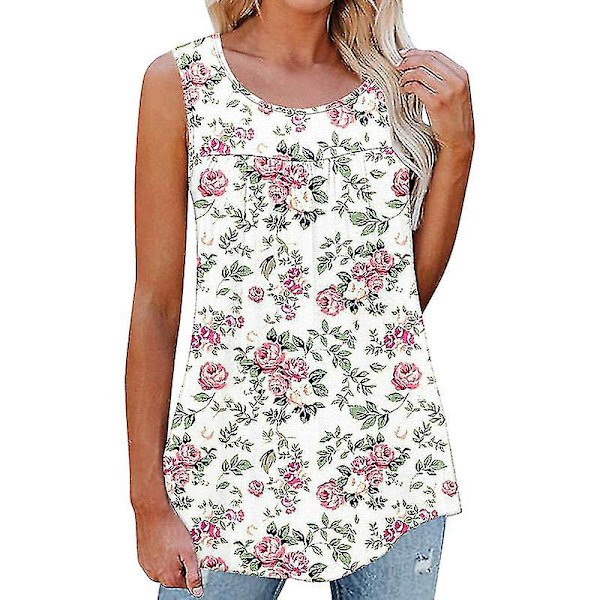 Naisten Muoti Ranta Kukkaprintti Pulloveri Naiset Bohemian Laskostetut T-paidat Whitw Rose Red 4XL