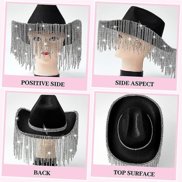 Strassikivillä koristeltu Cowgirl-hattu Bling Diamond -hapsu Cowboy-hattu Western-hattu WHITE