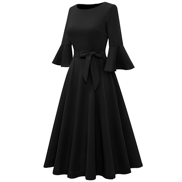 Eleganta cocktailklänningar med klockärm för damer, lämpliga som bröllopsgästklänning, A-linjeformad, modest midi-aftonklänning för kyrkan, svart XL black xl