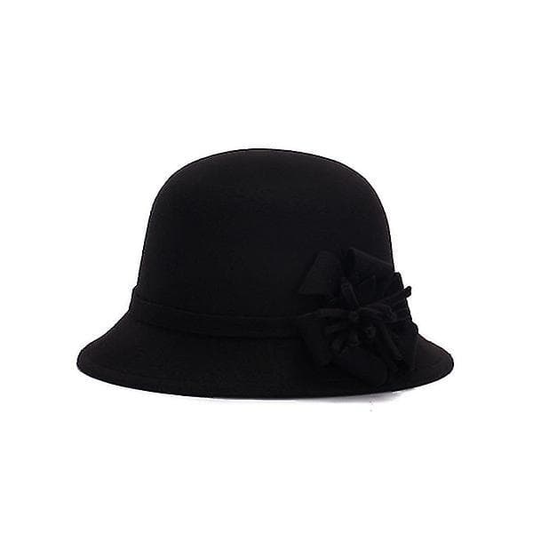 Vinter Dame Hat Fedora Sløjfe Bred Skygge Spandhatte Black