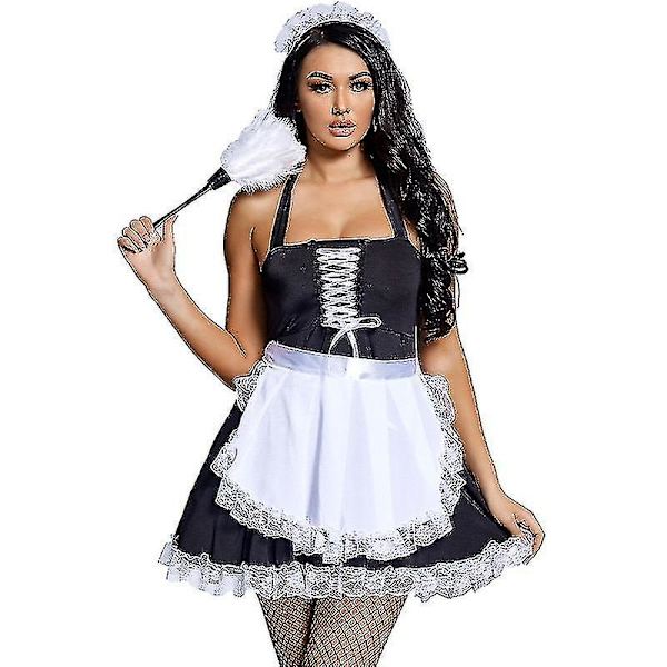 Seksikäs naisen \"Maid For You\" -asu, alusvaatteet, Halloween-juhlat, klubi, hieno mekko sukkahousuilla S-xxxl Plus-koko L