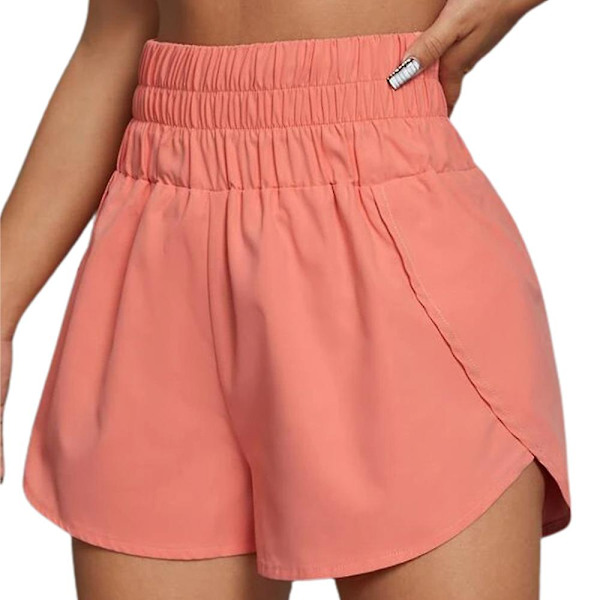 Naisten joustavat korkeavyötäröiset löysät juoksushortsit urheiluun ja kuntoiluun Pink L
