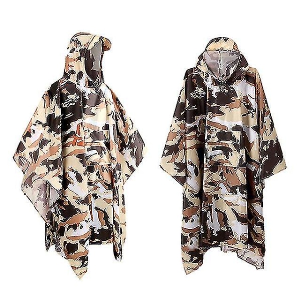 Regnfrakk Lang Nødhette Pustende Lett Vandringsregnponcho Med Lomme Utendørs Camping Camouflage