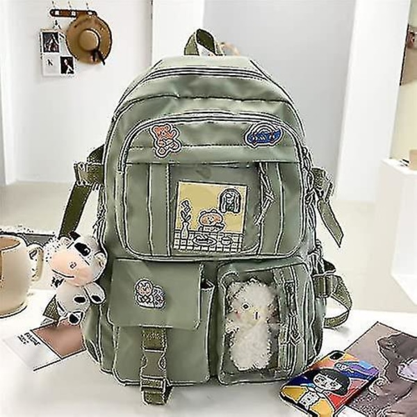 Kawaii Ryggsäck Med Kawaii Pin Och Tillbehör Ryggsäck Söt Estetisk Ryggsäck Söt Kawaii Ryggsäck För Skola(rosa) green