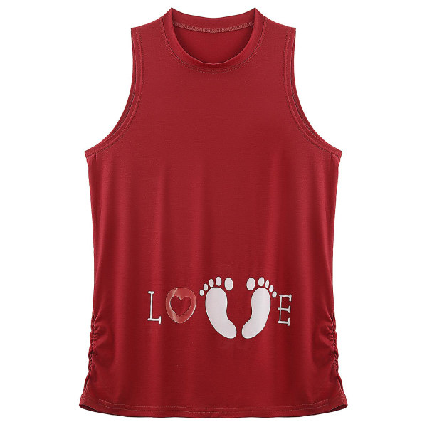 Amme Ærmeløs Stretch Print Bløde Toppe Pyjamas Hjemmetøj Gravide Kvinder Casual Plus Size Lang T-shirt Tanktoppe Loungewear Burgundy XXL