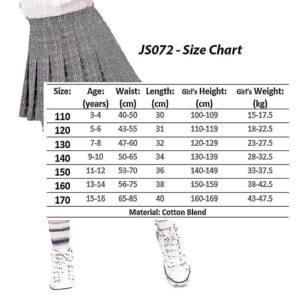Højtaljet plisseret mini skater nederdel med lynlås i tennisstil til piger (børn) Grey 170cm  15-16 Years