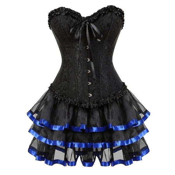 Sexy Korsettkjoler for kvinner, pluss størrelse, kostyme, overbyste burleskkorsett og miniskjørtsett, tutu-korsett black XXXL