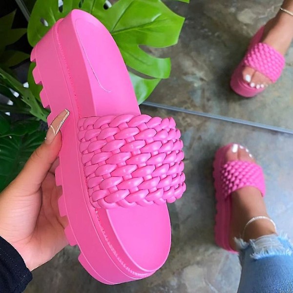 Dam Slip On Platform Mules Sandaler Tofflor Skor Storlek Rose Red 41