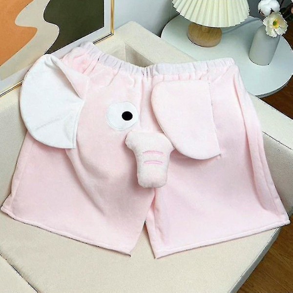 Lounge pyjamasshorts med 3D-ører, snabel, tegneserie, sød elefant, løse, afslappede, plys nattøj sommer herre dame shorts hjemmetøj Pink XL