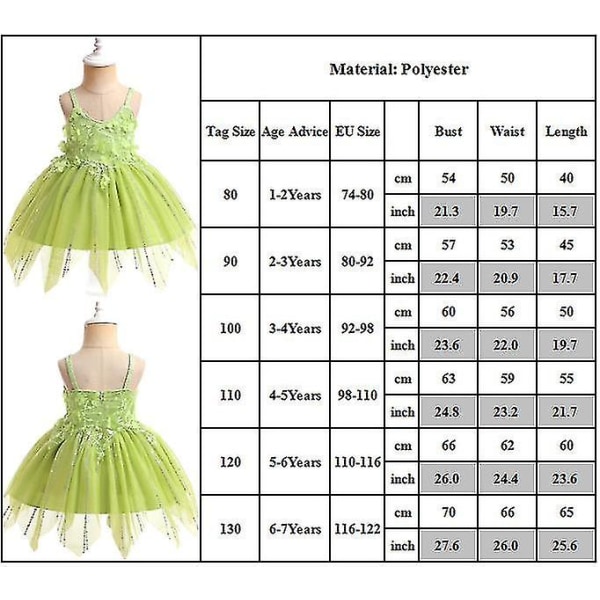 Barn Flickor Prinsessa Fe Tulle Tinkerbell Tingeling Cosplay Kostym Maskerad Tutu Klänning 3-4 Years