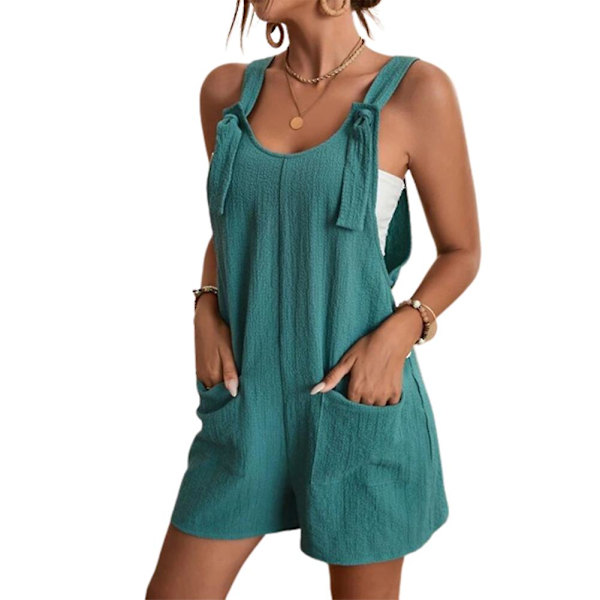 Polyester Ensfarvede Overalls Letvægts Cool Stil Lige Ben Bukser Løs All Match Jumpsuit Green XL