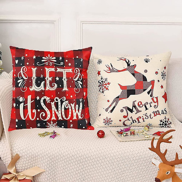 4-pak Merry Christmas Design Pudebetræk Pyntepude Til Sofa Juleværelsesdekorationer 18 X 18