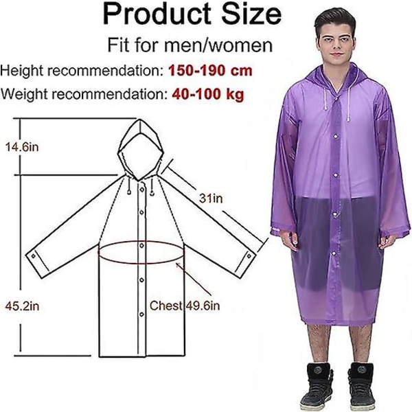 Voksen Regnfrakk Gjenbrukbar, Unisex Nødregnfrakk, Regnfrakk Med Hette Og Snøring purple M